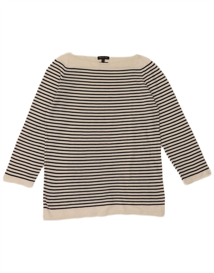 Massimo Dutti Damen-Top, 3/4-Ärmel, UK-Größe 42, Mittelweiß, gestreift, nautisch