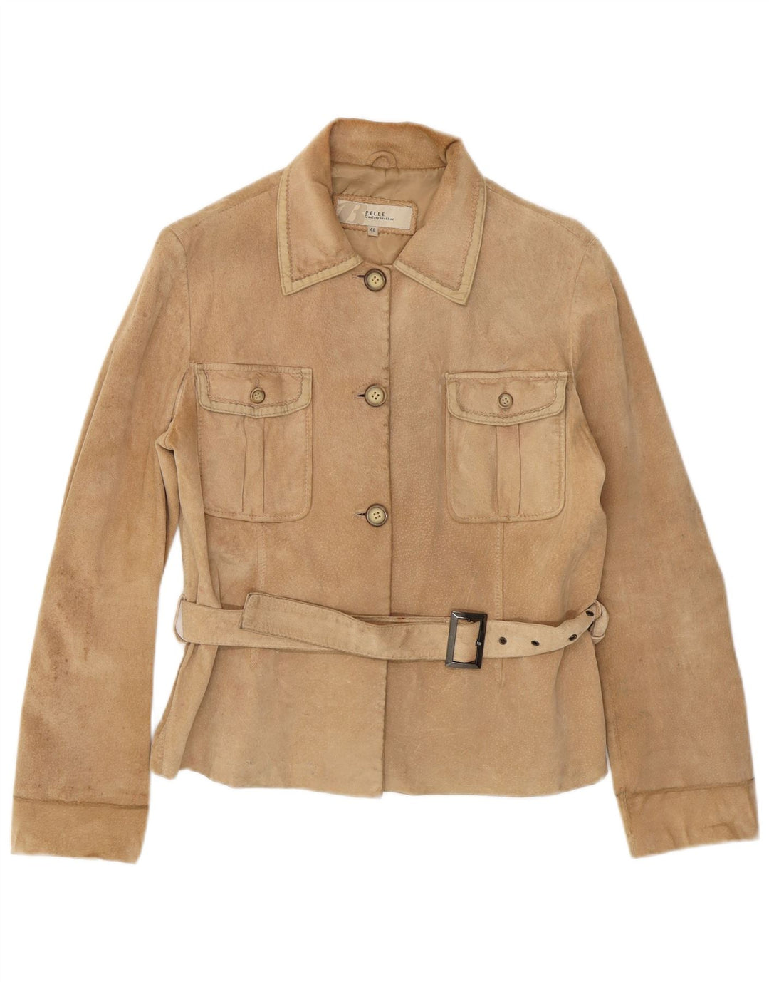 Vintage Damen Wildlederjacke IT 48 XL Beige Leder