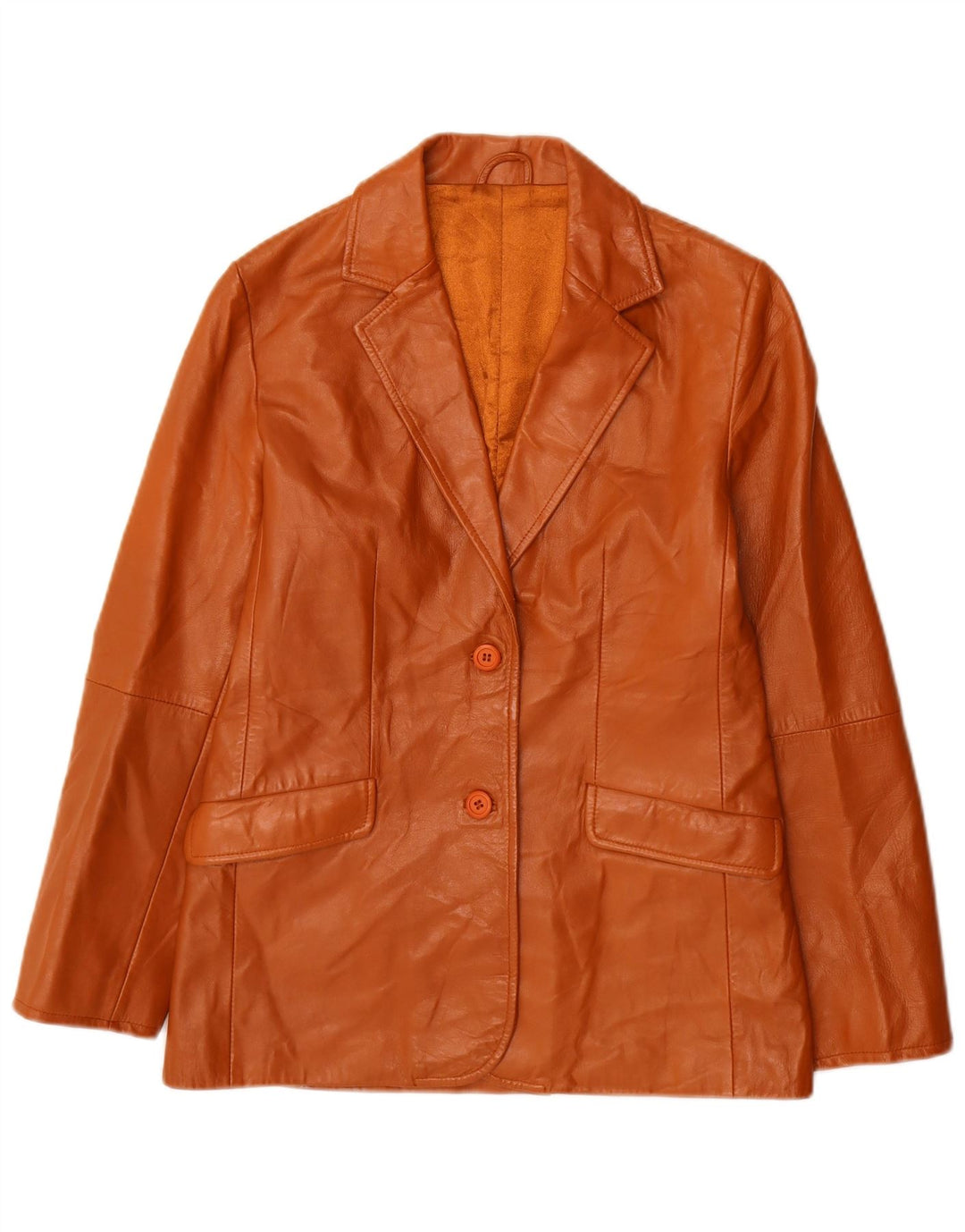 Stefanel Damen-Blazerjacke aus Leder mit 2 Knöpfen, UK 12, mittelbraunes Leder