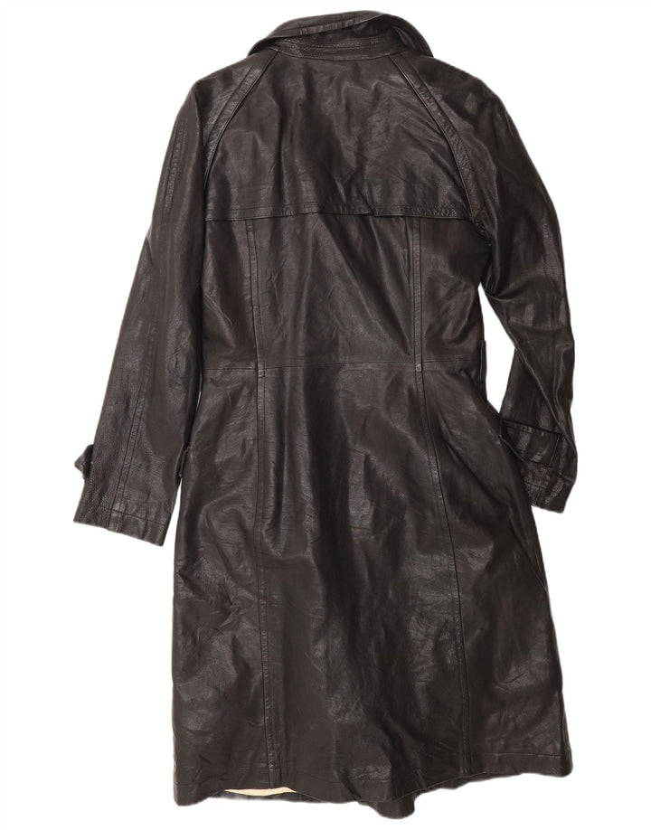 Bruno Magli Damen Zweireihiger Ledermantel UK 12 Mittelschwarzes Leder