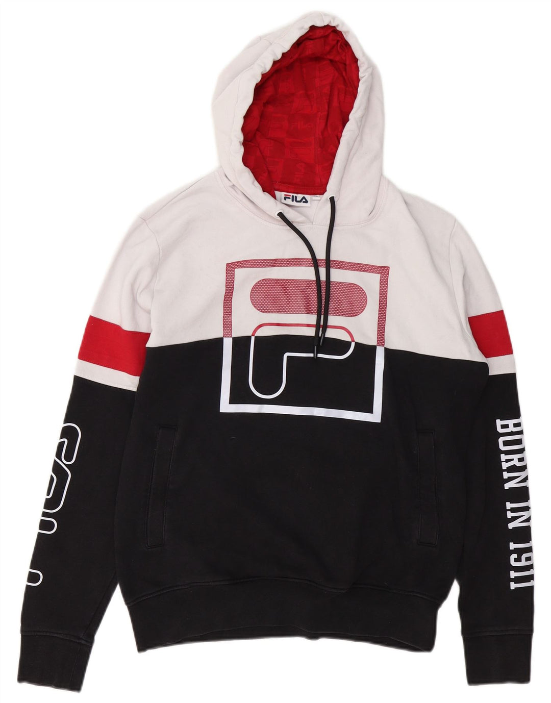 FILA Herren Graphic Hoodie Pullover XS Schwarz Colourblock Baumwolle