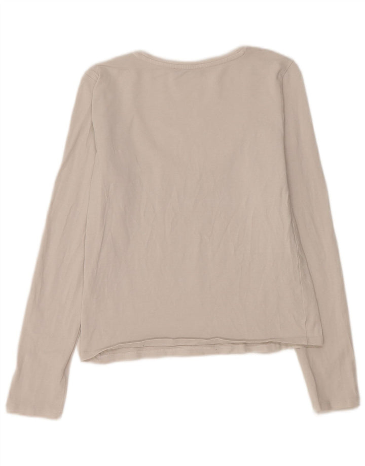 Zara Damen Crop Top Langarm UK 12 Mittelweiße Baumwolle