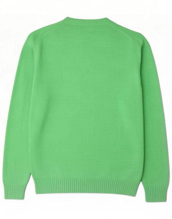 Lacoste Mens V-Neck Jumper Sweater Size 5 Large Green Cotton