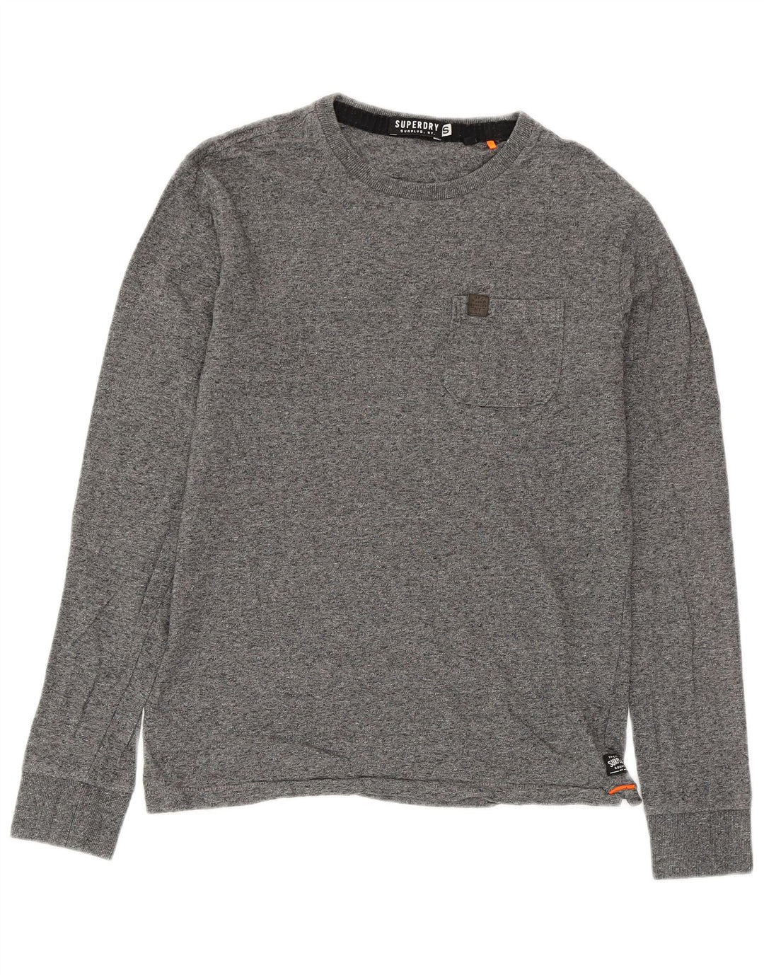 SUPERDRY Herren-Oberteil, langärmelig, klein, grau gesprenkelte Baumwolle