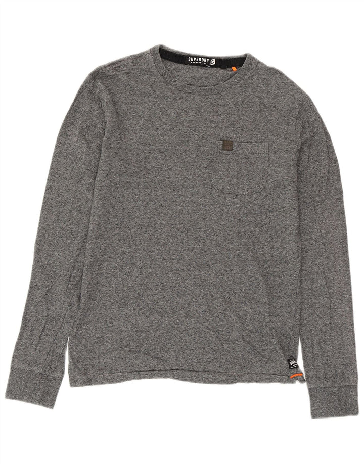 SUPERDRY Herren-Oberteil, langärmelig, klein, grau gesprenkelte Baumwolle