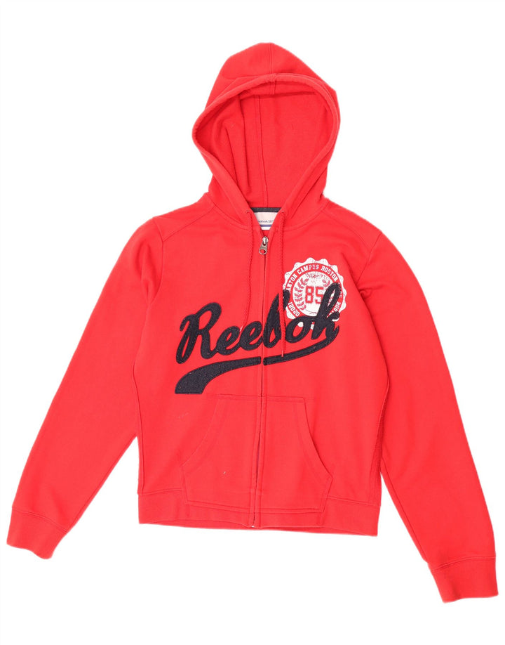 Reebok Womens Graphic Zip Hoodie Pullover UK 14 Mittelrotes Polyester