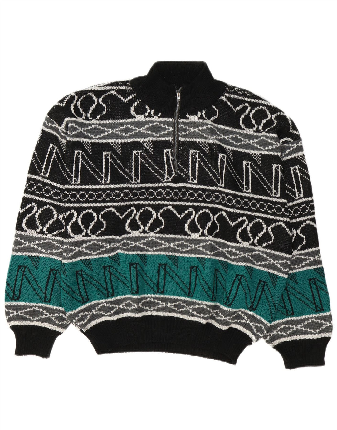 Vintage Herren-Pullover mit Reißverschluss, groß, mehrfarbig, geometrisch