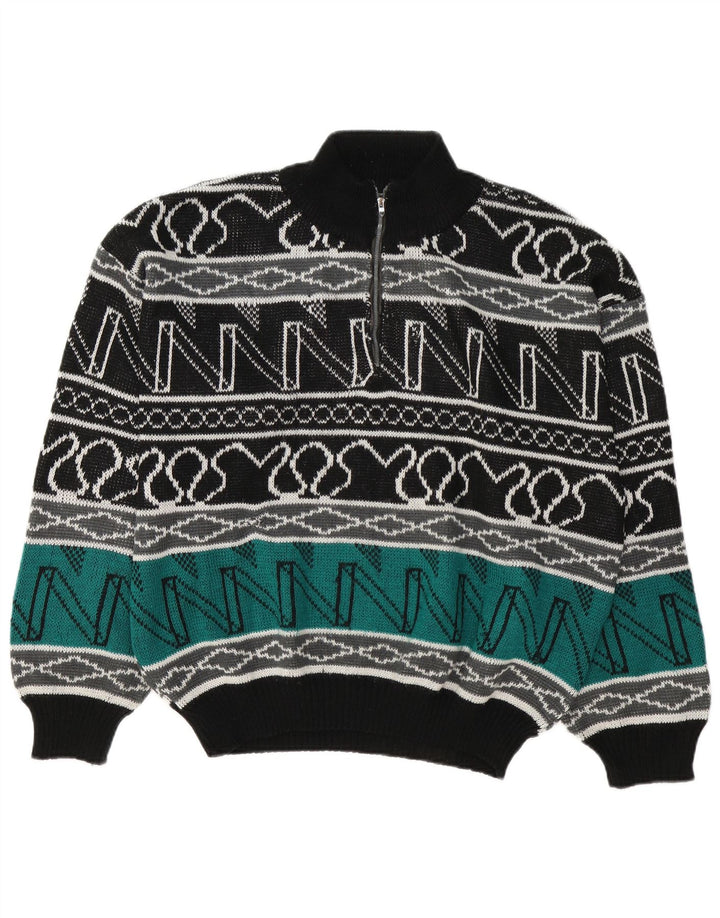 Vintage Herren-Pullover mit Reißverschluss, groß, mehrfarbig, geometrisch