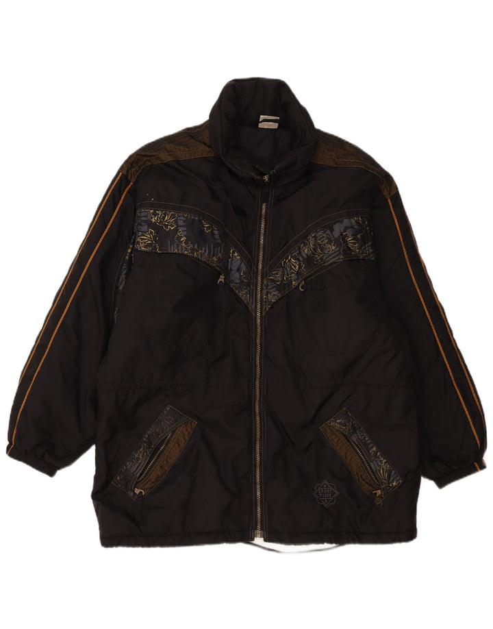 Active Herren-Windbreaker-Jacke UK 42 XL Schwarz geblümtes Polyamid