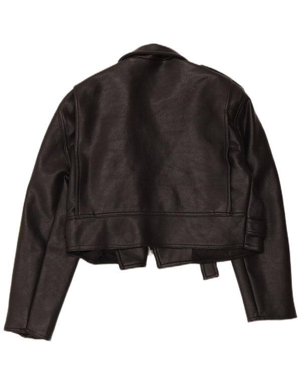 VINTAGE Damen-Bikerjacke aus übergroßem, bauchfreiem Leder, Gr. 10, Größe S, Schwarz