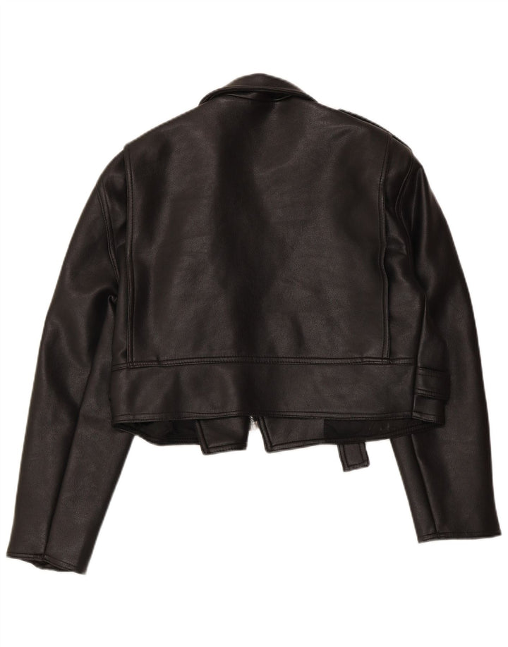 VINTAGE Damen-Bikerjacke aus übergroßem, bauchfreiem Leder, Gr. 10, Größe S, Schwarz