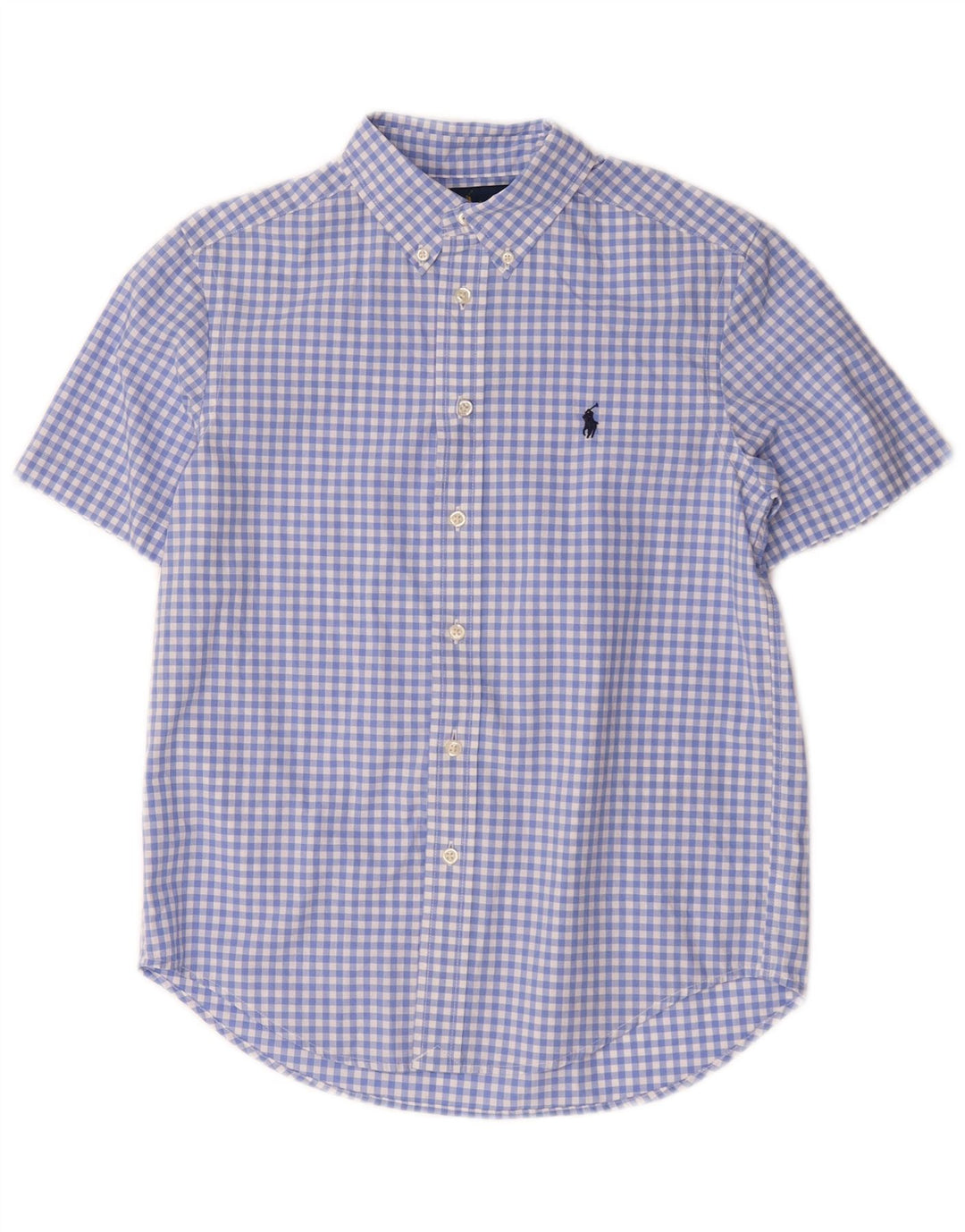 Ralph Lauren Kurzarmhemd für Jungen, 10–11 Jahre, mittelblaue Gingham-Baumwolle