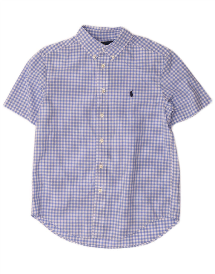 Ralph Lauren Kurzarmhemd für Jungen, 10–11 Jahre, mittelblaue Gingham-Baumwolle
