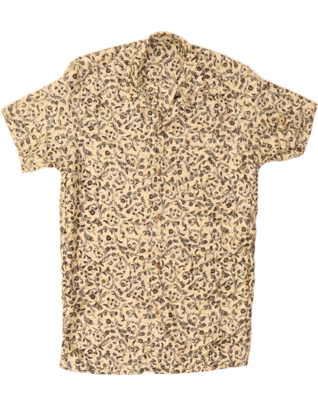 VINTAGE Mens Short Sleeve Shirt Small Beige Floral Vintage Vintage and Second-Hand Vintage from Messina Hembry 
