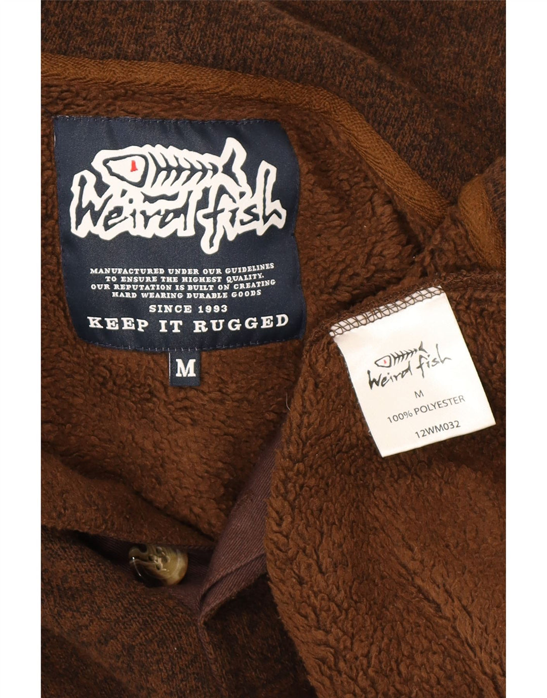 Weird Fish Herren-Sherpa-Kapuzenpullover aus mittelbraun meliertem Polyester