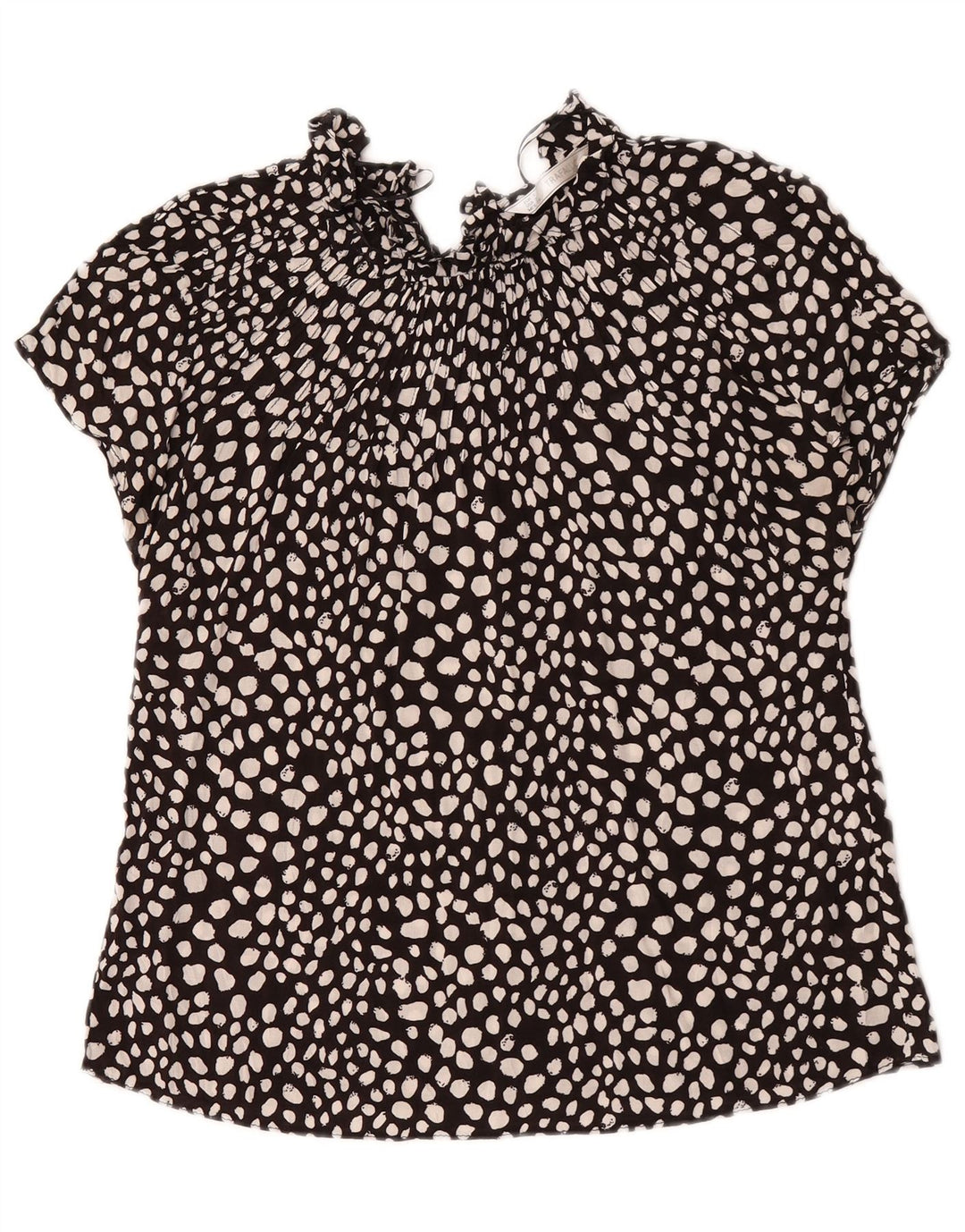 Zara Damen-Blusenoberteil UK 10 Small Schwarz gefleckte Viskose