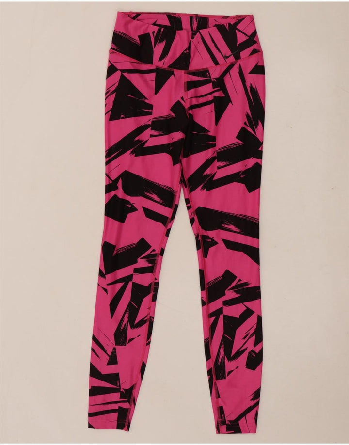 NIKE Womens Dri Fit Leggings UK 10 Small Pink Geometrisch Polyester