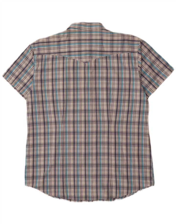 WRANGLER Mens Short Sleeve Shirt XL Blue Check Cotton