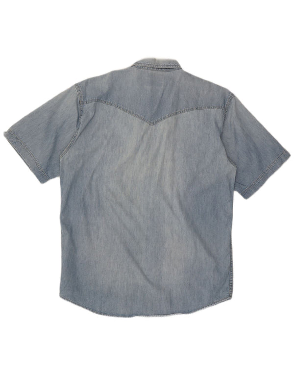 Wrangler Herren-Kurzarm-Jeanshemd 2XL aus blauer Baumwolle