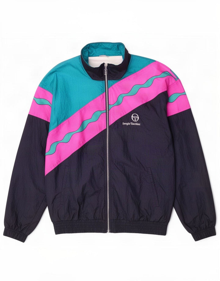 Sergio Tacchini Herren-Trainingsanzug-Oberteiljacke IT 46 Small Marineblau Farbblock