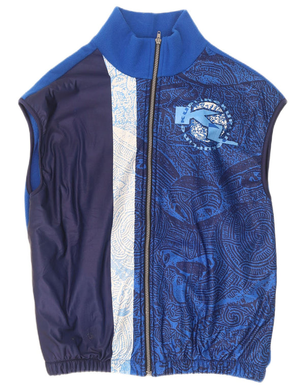 Vintage Herren-Fleeceweste mit Grafik, UK 44 2XL, blaues Paisley-Polyester