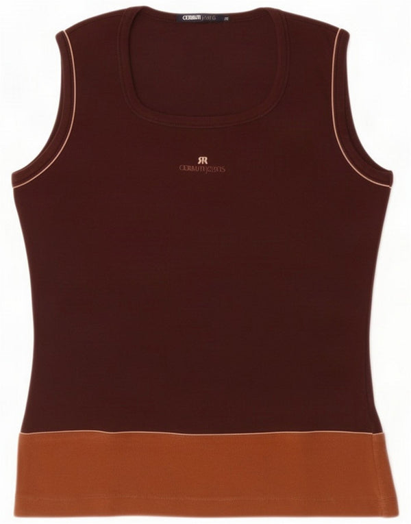 Cerruti Womens Graphic Vest Top UK 18 XL Braun Colourblock Cotton