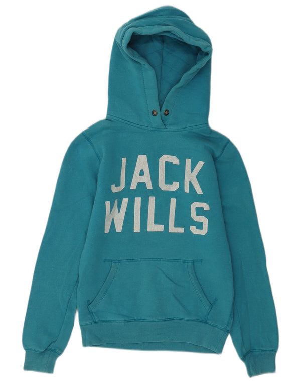 Jack Wills Womens Graphic Loose Fit Hoodie Jumper UK 6 XS Blue Cotton