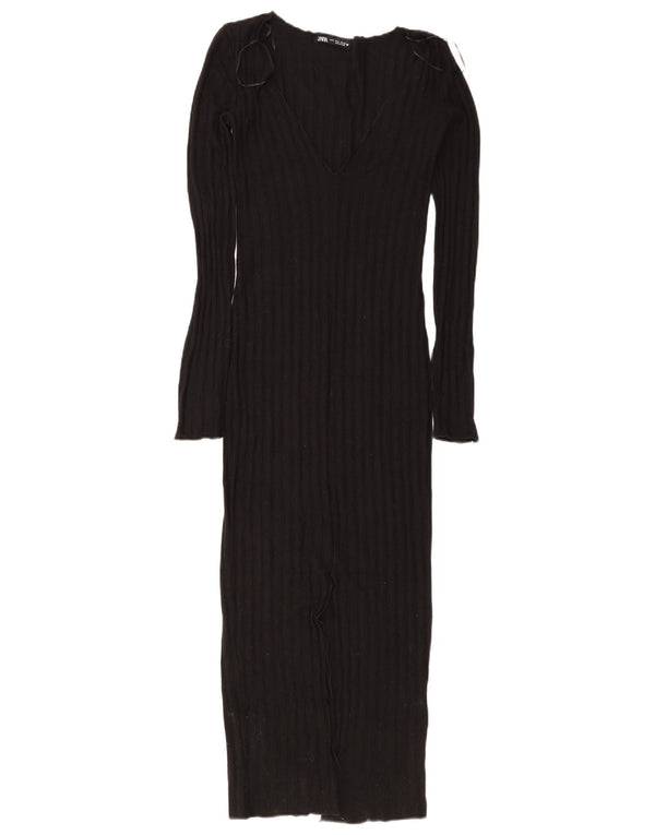 Langärmliges, figurbetontes Damenkleid von Zara, Größe S, Schwarz, Viskose