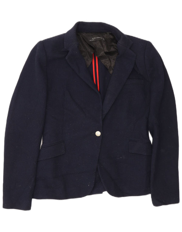 Zara Damen 1-Knopf-Blazer-Jacke, UK 14, groß, marineblau, Polyester