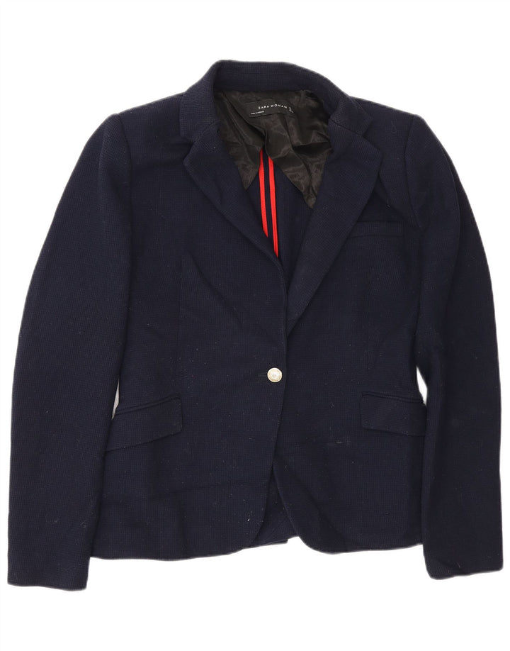 Zara Damen 1-Knopf-Blazer-Jacke, UK 14, groß, marineblau, Polyester