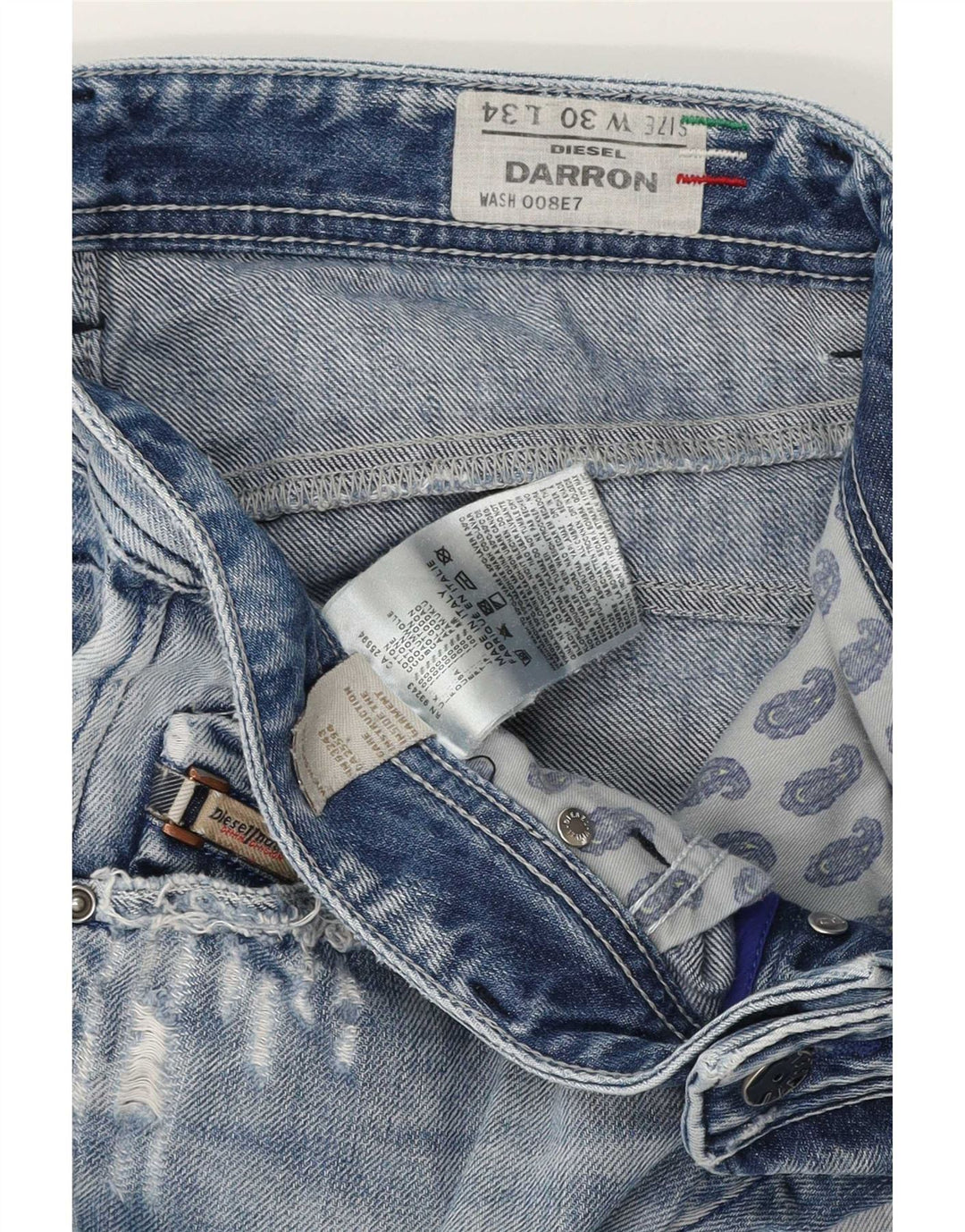 Diesel Herren Darron Distressed Straight Jeans W30 L30 Blaue Baumwolle