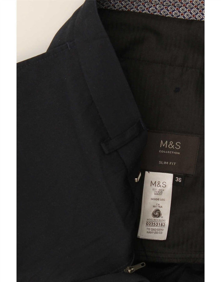 Marks & Spencer Herren-Anzughose mit schmaler Passform, W36 L31, marineblaue Wolle