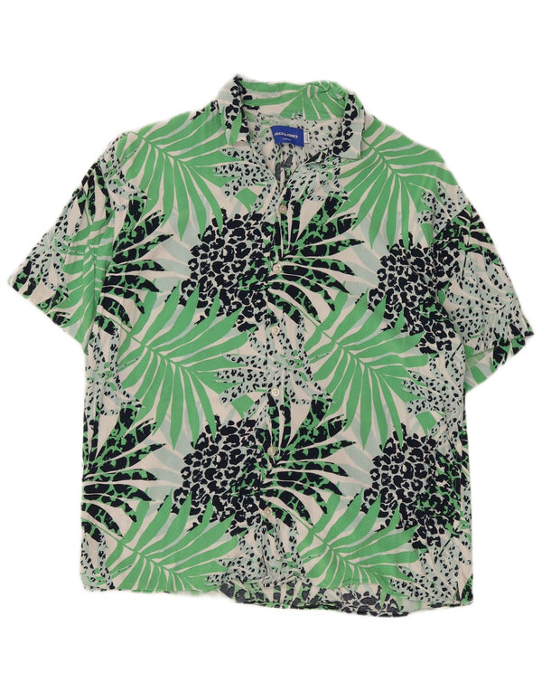 Jack & Jones Herren Kurzarmhemd Small Green Floral Viscose Beach