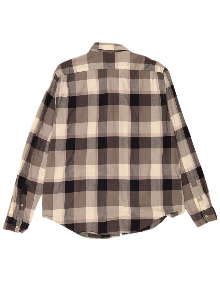 Lacoste Herren-Flanellhemd mit normaler Passform, Größe 44, XL, grau karierte Baumwolle