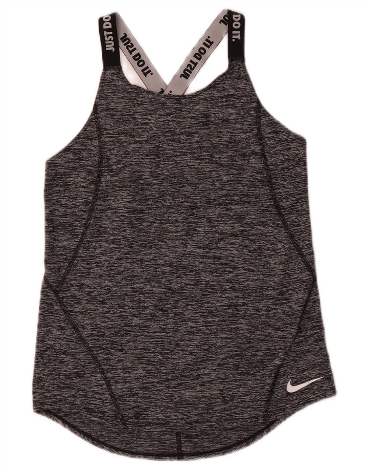 Nike Mädchen-Top mit Grafik, 12–13 Jahre, groß, grau geflecktes Polyester