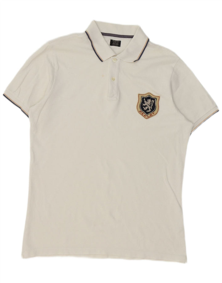 Replay Herren-Poloshirt XL, weiße Baumwolle, klassisch