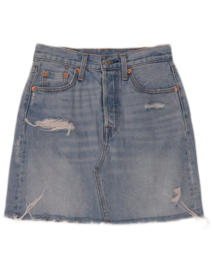 LEVI'S Damen Distressed Denim Rock W25 XS Blaue Baumwolle