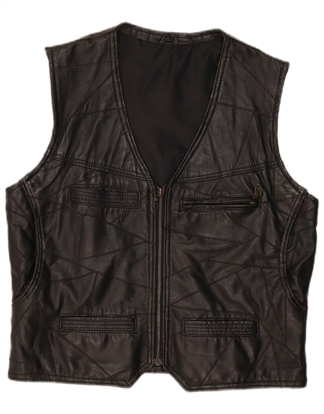 Vintage Herren Lederweste groß schwarz Patchwork