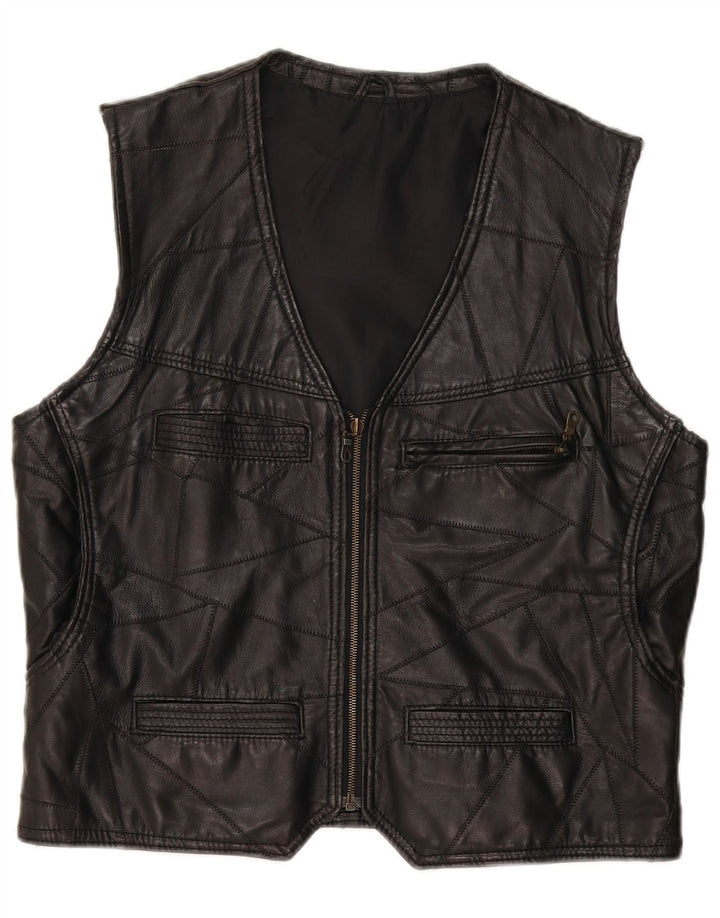 Vintage Herren Lederweste groß schwarz Patchwork