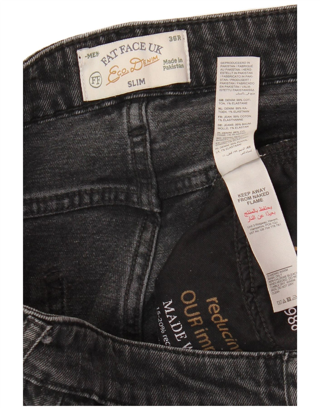 FAT FACE Herren Slim Jeans W36 L31 Graue Baumwolle