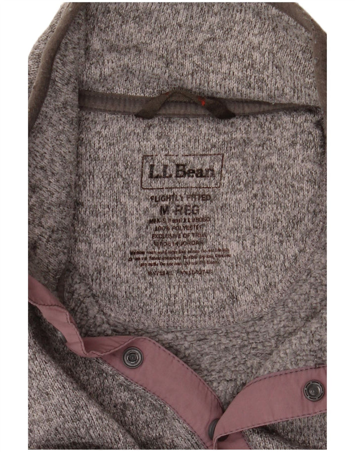 L.L.Bean Herren-Pullover mit Knopfkragen, mittelgrau geflecktes Polyester