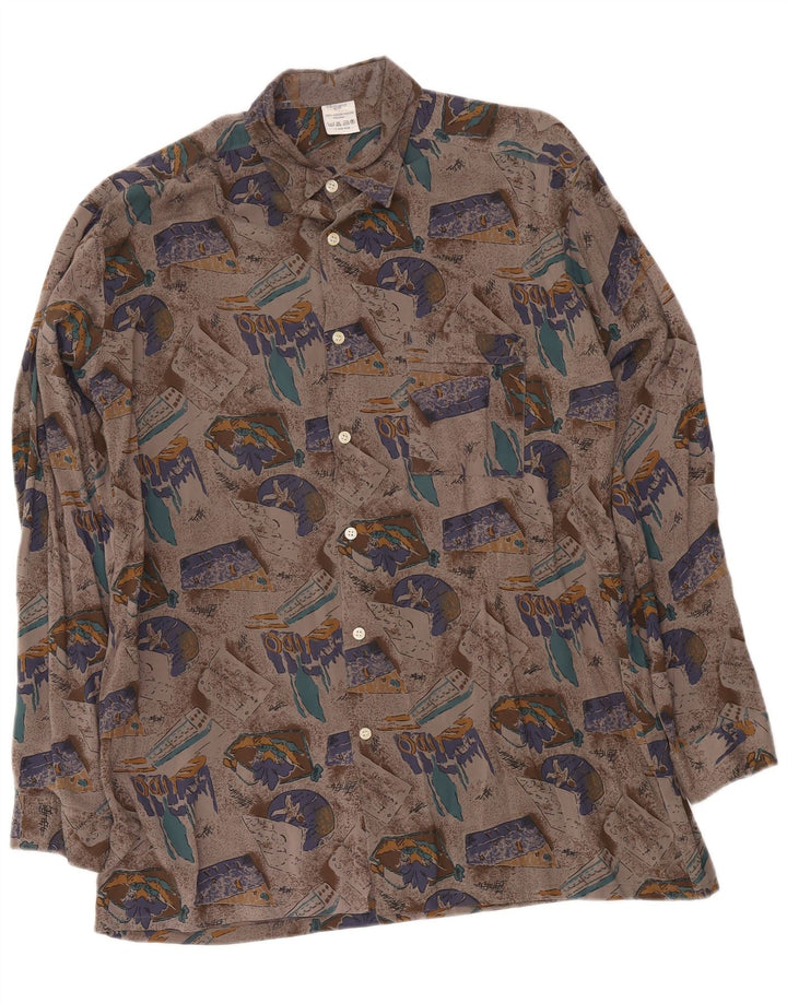Vintage Herren Hemd mit abstraktem Muster, Größe 41/42, große graue Viskose