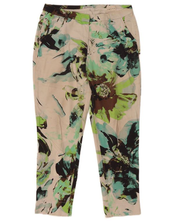 Baroni Damen Capri Slim Chinohose IT 46 Large W32 L26 Weiß geblümt