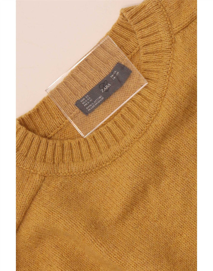 Zara Herren-Pullover mit Rundhalsausschnitt, XL, gelbe Wolle