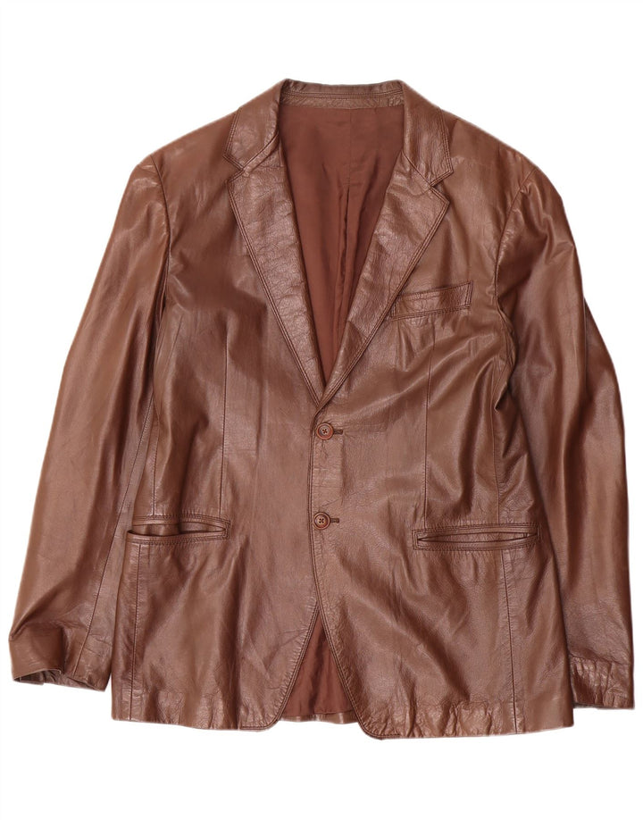 Strenesse Herren-Blazer aus Leder mit 2 Knöpfen, Gr. 40, großes braunes Leder