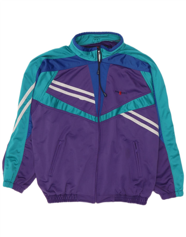 Synchro Herren-Trainingsanzug-Oberteil, Jacke, groß, lila, Farbblock-Polyester