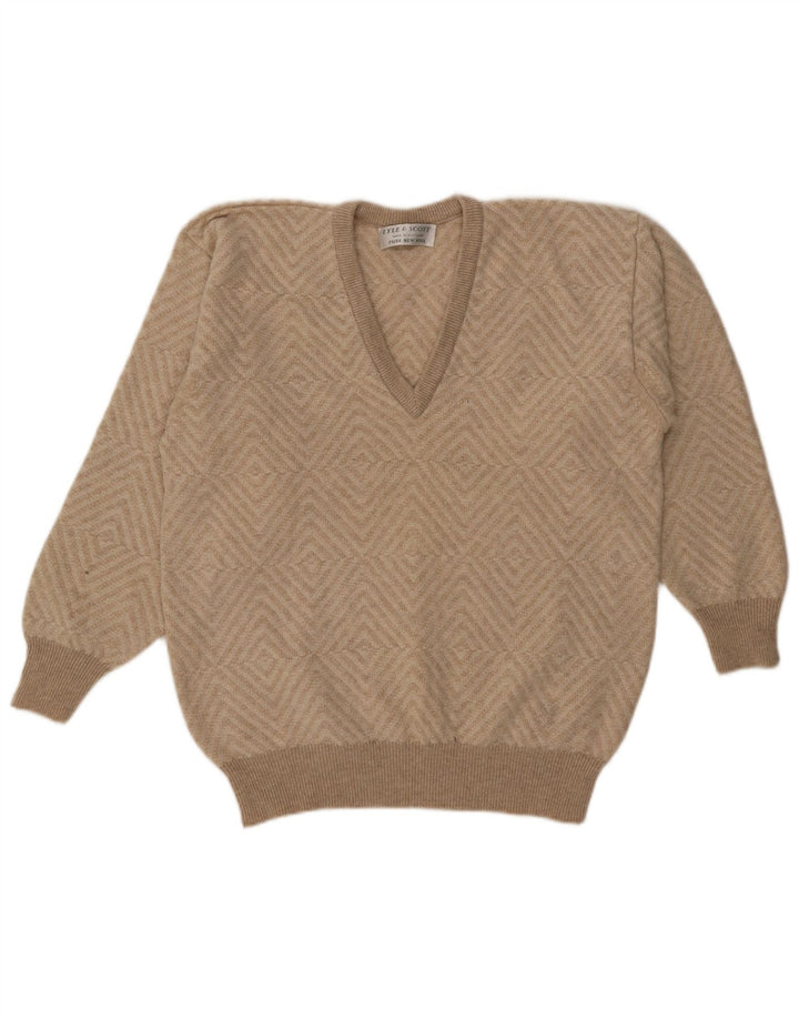 Lyle & Scott Herren-Pullover mit V-Ausschnitt, XL, beige, geometrische Wolle
