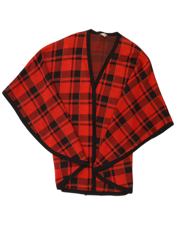 Vintage Damen Cape Cardigan Pullover One Size Rot Karo Wolle