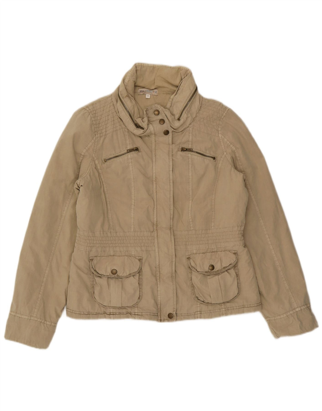 Marks & Spencer Damen-Utility-Jacke mit Kapuze, UK 12, mittelbeige Baumwolle