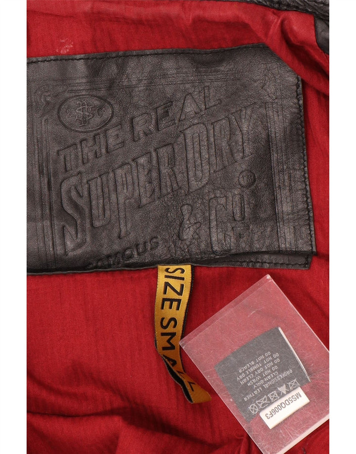 Superdry Herren Militärlederjacke UK 36 Small Schwarzes Leder